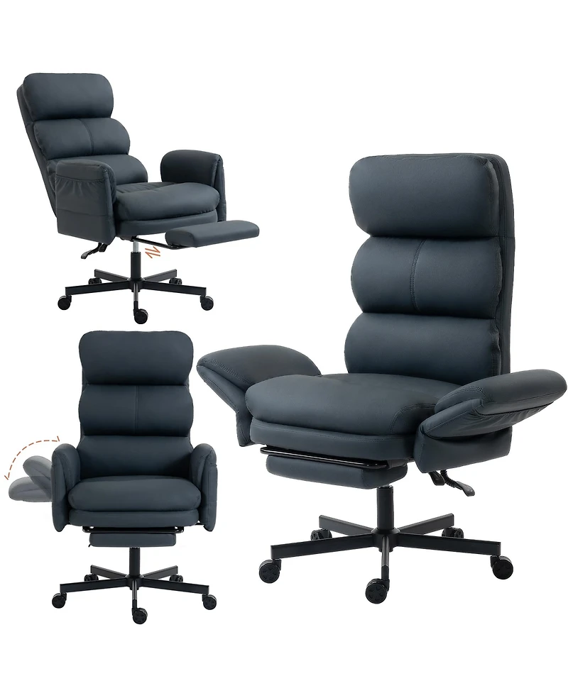 Dyhome Pu Leather Cross-legged Office Chair with Flip-up Arms and Adjustable Headrest