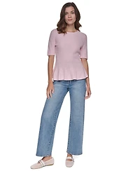 Dkny Jeans Women's Crewneck Elbow-Sleeve Peplum Sweater