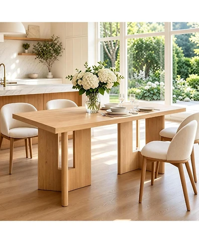 Gaomon 77" Rectangular Dining Table with Slab Panel Base, Seats 4-6