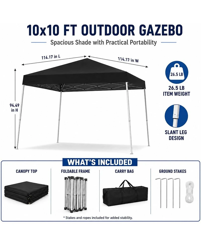 gaomon 10x10 ft Pop Up Canopy Tent with Slant Legs, Uv and Water-Resistant