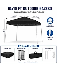 gaomon 10x10 ft Pop Up Canopy Tent with Slant Legs, Uv and Water-Resistant
