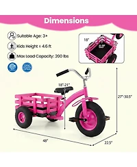 Hongge Kids Tricycle with Inflatable Rubber Tires and Wooden Basket, 200 lbs Capacity, Ages 3+