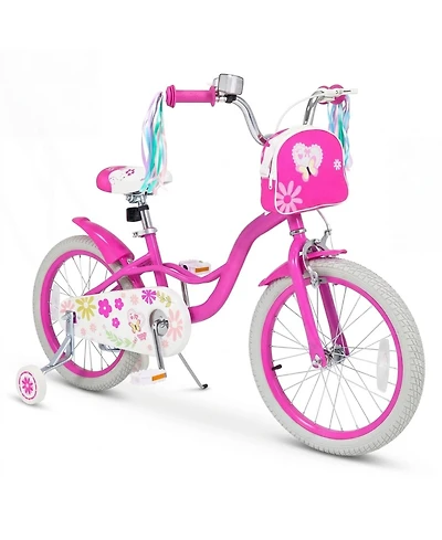 Hongge 18 in Girls Bike with Front Storage Bag and Removable Training Wheels Ages 4-8
