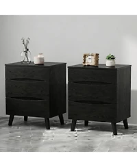 Gaomon Set of 2 Black Nightstands with 3 Drawers and Wood Top, 24" Wide Bedside Tables