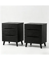 Gaomon Set of 2 Black Nightstands with 3 Drawers and Wood Top, 24" Wide Bedside Tables