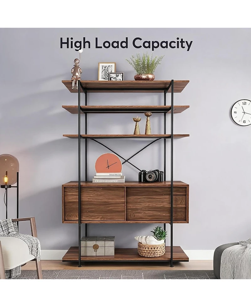 gaomon 5-Tier Industrial Bookshelf with Cabinet