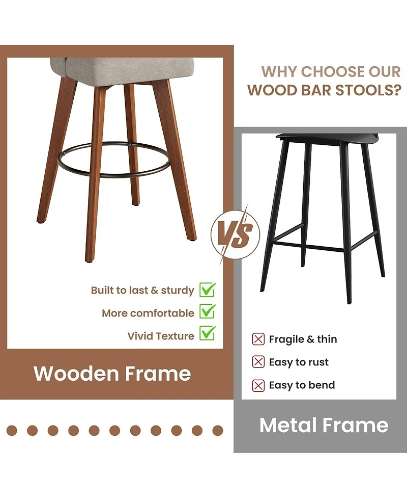 Gaomon Set of 4 360degree(s) Swivel Counter Stools, Sand Linen Upholstered Bar Chairs with Wood Legs, 26" Seat