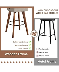 Gaomon Set of 4 360degree(s) Swivel Counter Stools, Sand Linen Upholstered Bar Chairs with Wood Legs, 26" Seat