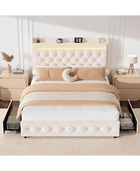 Gaomon Full Size Velvet Led Platform Bed with Storage Headboard