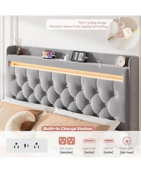 gaomon Queen Size Velvet Led Platform Bed with Storage Headboard