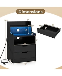 Sugift Led Nightstand with Rgb Lighting Charging Station and 2 Drawers