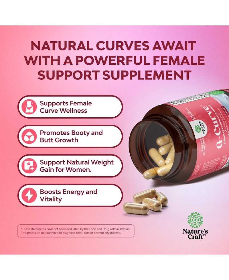 Nature's Craft G-Curve Botanical Support Capsules - Epimedium Extract, Muira Puama & Maca Root - Advanced Herbal Formula for Women - Easy to Swallow