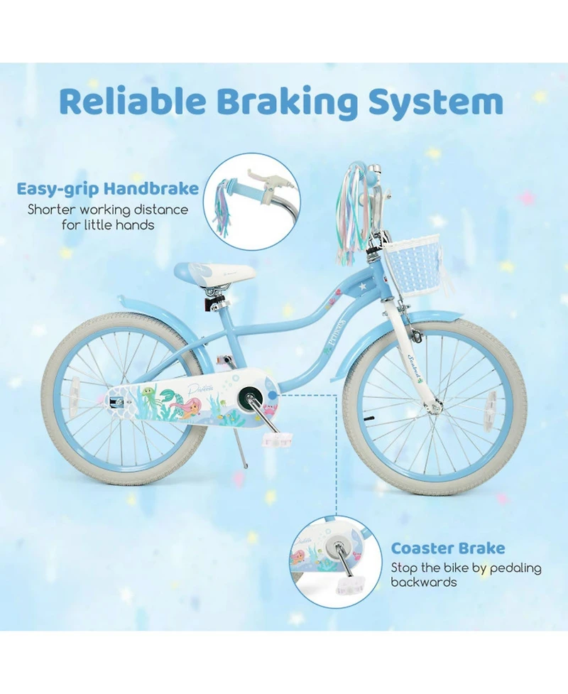 Hongge 20-Inch Kids Bike with Adjustable Saddle, Front Basket & Enclosed Chain Case, 200 lbs Capacity, Ages 8+