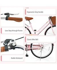 Hongge 26-Inch Beach Cruiser Bike with Woven Basket Rear Rack and Cushioned Spring Seat