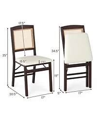 Sugift Folding Rubber Wood Dining Chairs Set of 4 with Rattan Backrest