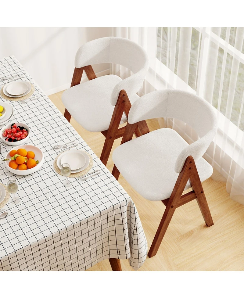 Sugift Mid-Century Sherpa Upholstered Dining Chairs Set of 4 with Open Back