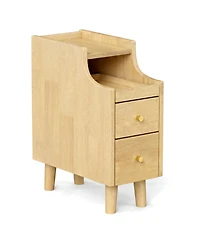 Sugift Solid Wood Narrow Nightstand with Pull-Out Tray and 2 Storage Drawers