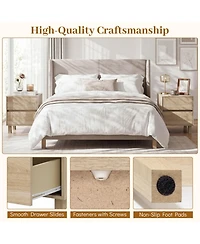 Sugift Modern Wooden End Table with 2 Storage Drawers and Elevated Legs
