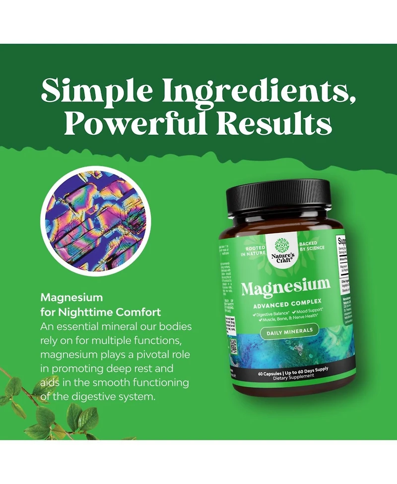 Nature's Craft Magnesium Complex Supplement with Magnesium Oxide and Magnesium Citrate, 60 Capsules
