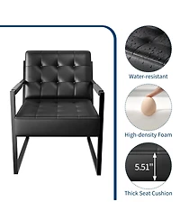 homfan Mid Century Accent Chair, Pu Leather Armchair with Metal Legs, Comfortable Stylish for Living Room, Bedroom, Reception and Office.