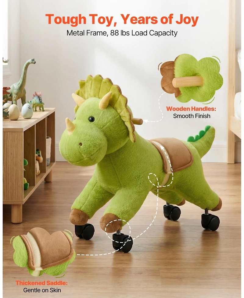 Hongge Kids Ride-On Dinosaur Toy with 360 Degree Caster Wheels, 88 lb Capacity, Ages 3+