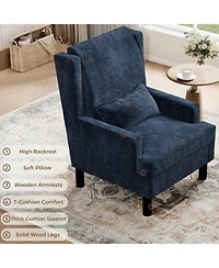 homfan Set of 2 Wingback Accent Chairs, Mid-Century Chenille Reading Chair, 5.1" Cushion, Wood Frame and Lumbar Pillow
