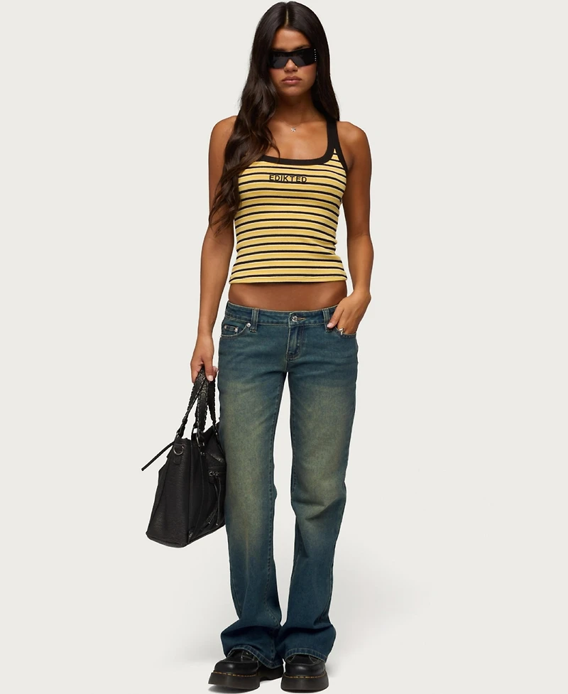 Edikted Women's Moonie Low-Rise Bootcut Stretchy Denim Jeans