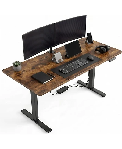 homfan 47"x24" Brown Electric Sit-Stand Desk, 2-Fold Top, Height Adjustable