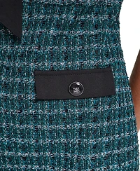 Karl Lagerfeld Paris Women's Tweed A-Line With Neck Tie Plaid Short-Sleeve Dress
