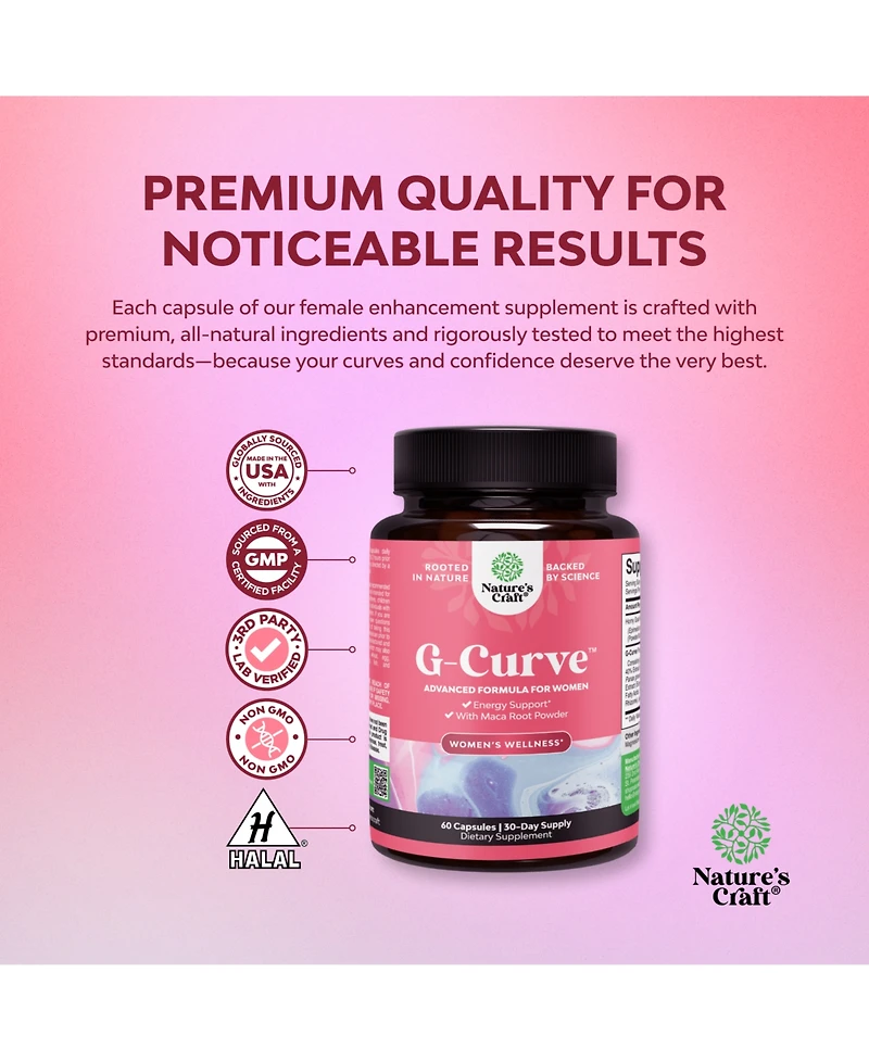 Nature's Craft G-Curve Advanced Formula Capsules for Women, Butt and Breast Enhancement Pills, Body Sculpting Curves Capsules, Nature's Craft, 60ct