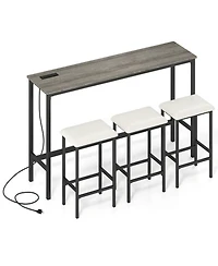 Sugift 4-Piece Counter Height Bar Table Set with Power Outlet and 3 Padded Stools