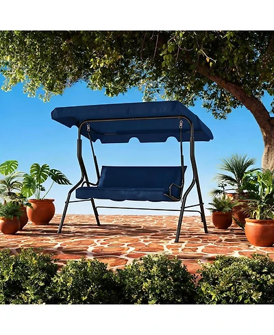 gaomon 3-Seat Outdoor Porch Swing with Adjustable Canopy Patio Swing with Stand, Metal Frame, Thick Cushions, 500 lb for Backyard and Garden