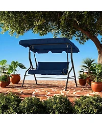 gaomon 3-Seat Outdoor Porch Swing with Adjustable Canopy Patio Swing with Stand, Metal Frame, Thick Cushions, 500 lb for Backyard and Garden