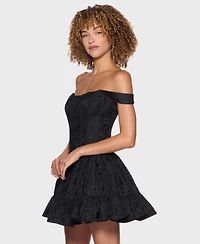 Alex & Sophia Juniors' Off-The-Shoulder Corset Bodice Jacquard Dress