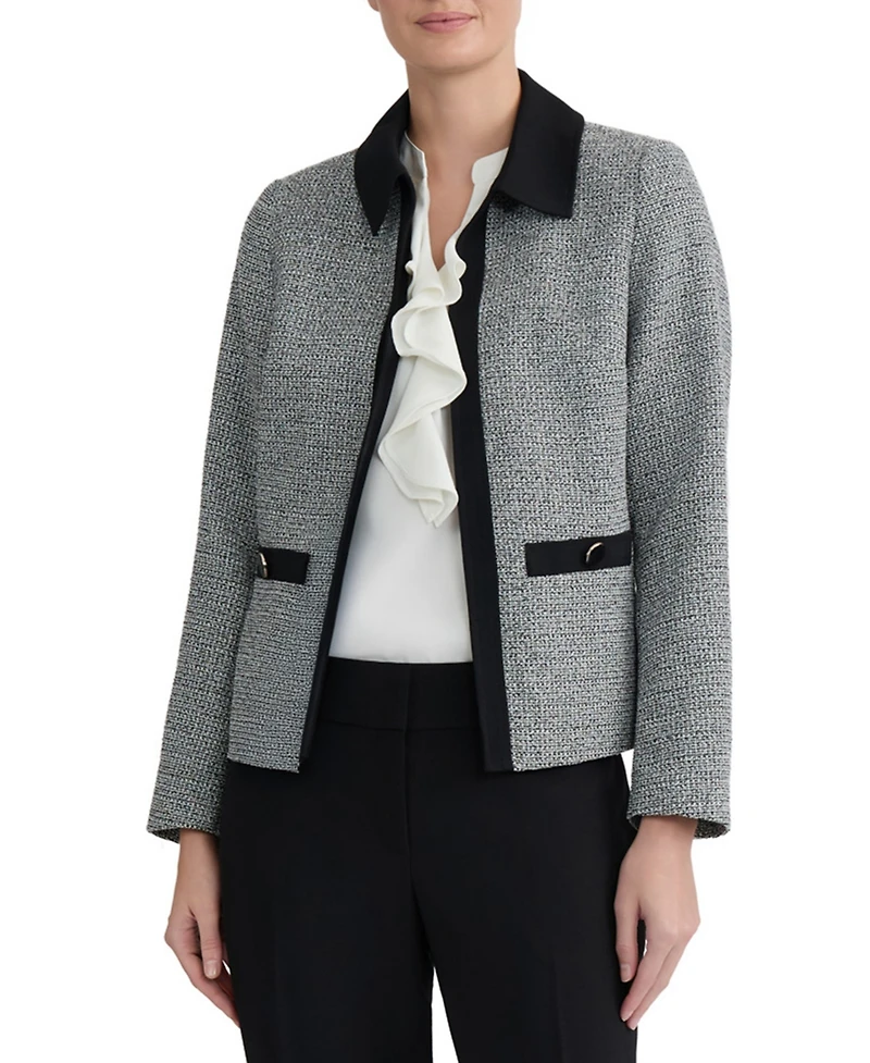 Kasper Women's Collared Tweed Combo Cardigan