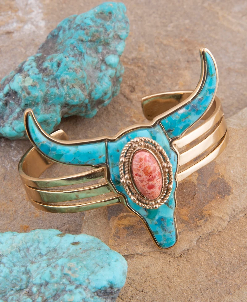 Barse Longhorn Blue Turquoise Golden Cuff Bracelet