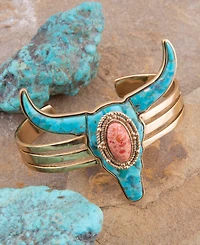 Barse Longhorn Blue Turquoise Golden Cuff Bracelet