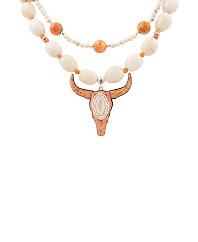 Barse Longhorn Orange Sponge Coral Silver Necklace