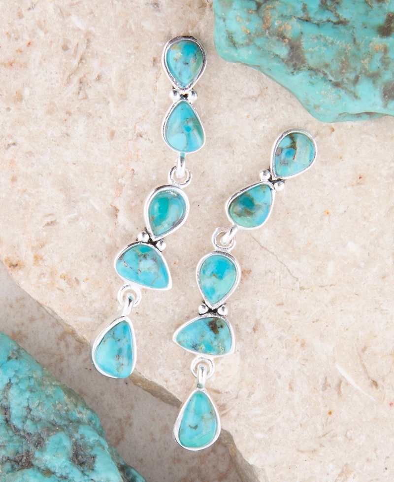 Barse Durango Blue Turquoise and Silver Linear Post Earrings