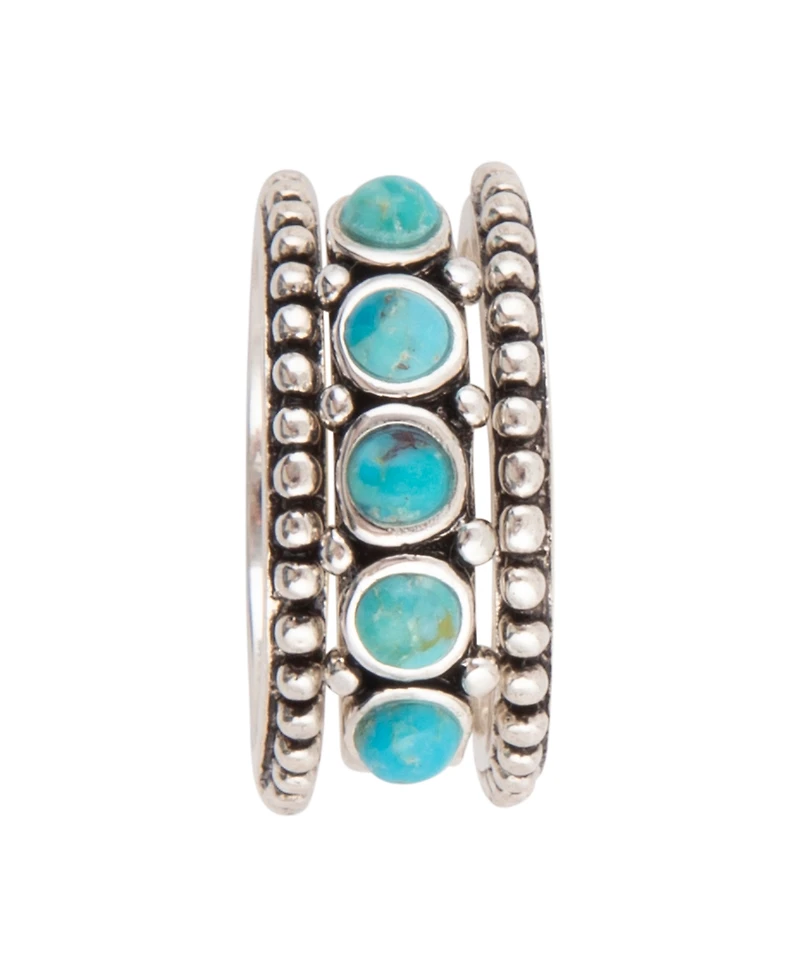 Barse Triple Blue Turquoise and Silver Stack Ring