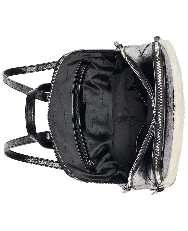 Calvin Klein Sylvie Faux Leather and Sherpa-Trim Zip-Top Messenger Backpack