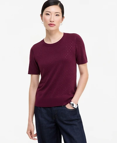 I.n.c. International Concepts Women's Crystal Embellished Short-Sleeve Crewneck Sweater, Macy's Exclusive