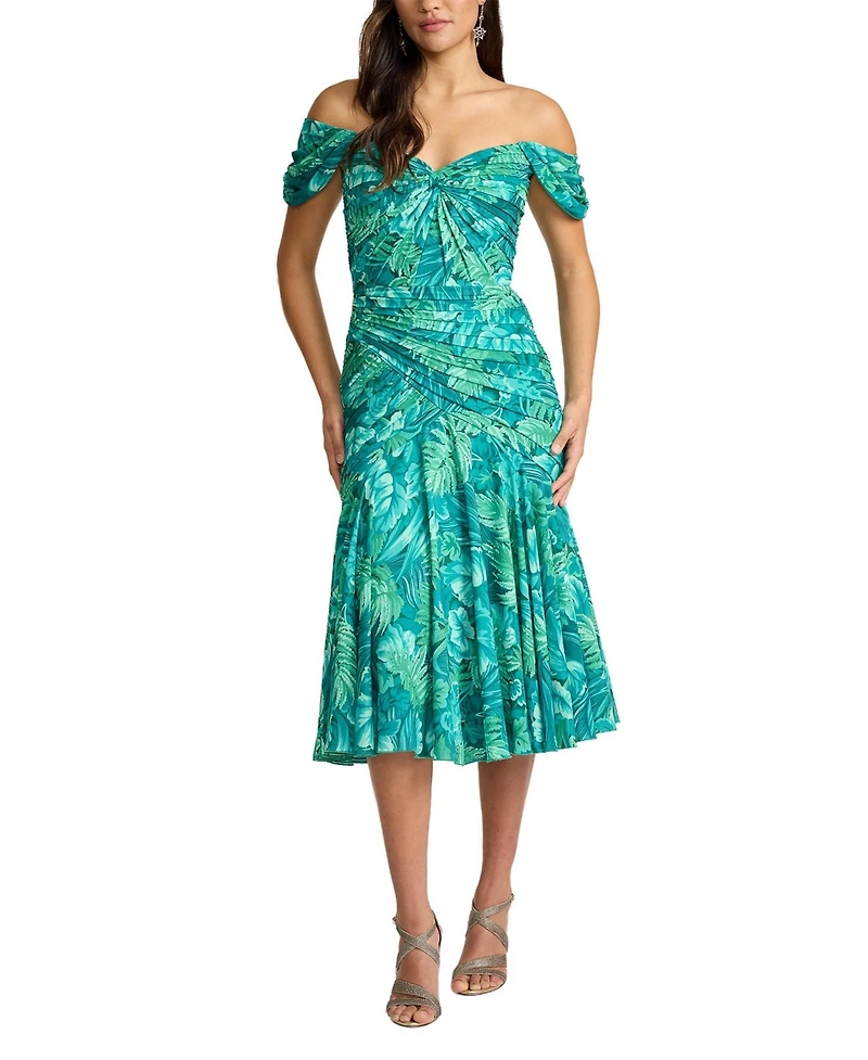 Tadashi Shoji Women's Cabbie Foliage Print Midi Dress