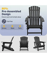 Sugift Hdpe Adirondack Chair with Cup Holder and Wood Texture for Patio