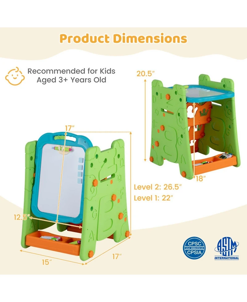 Sugift 4-in-1 Kids Art Easel with Double-Sided Magnetic Board