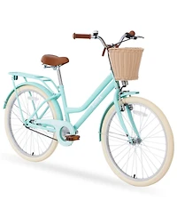 ECHTPeak 24 Inch Girls Bike with Basket, Single Speed Kids Bicycles, with Rear Rack Bell, No Training Wheels Included