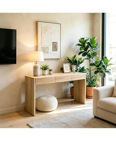 homfan 47.2" Console Table with 3 Drawers, Thickened Hallway Table with Large Storage, Entryway Sofa Table for Living Room, Tv Stand, Easy Clean