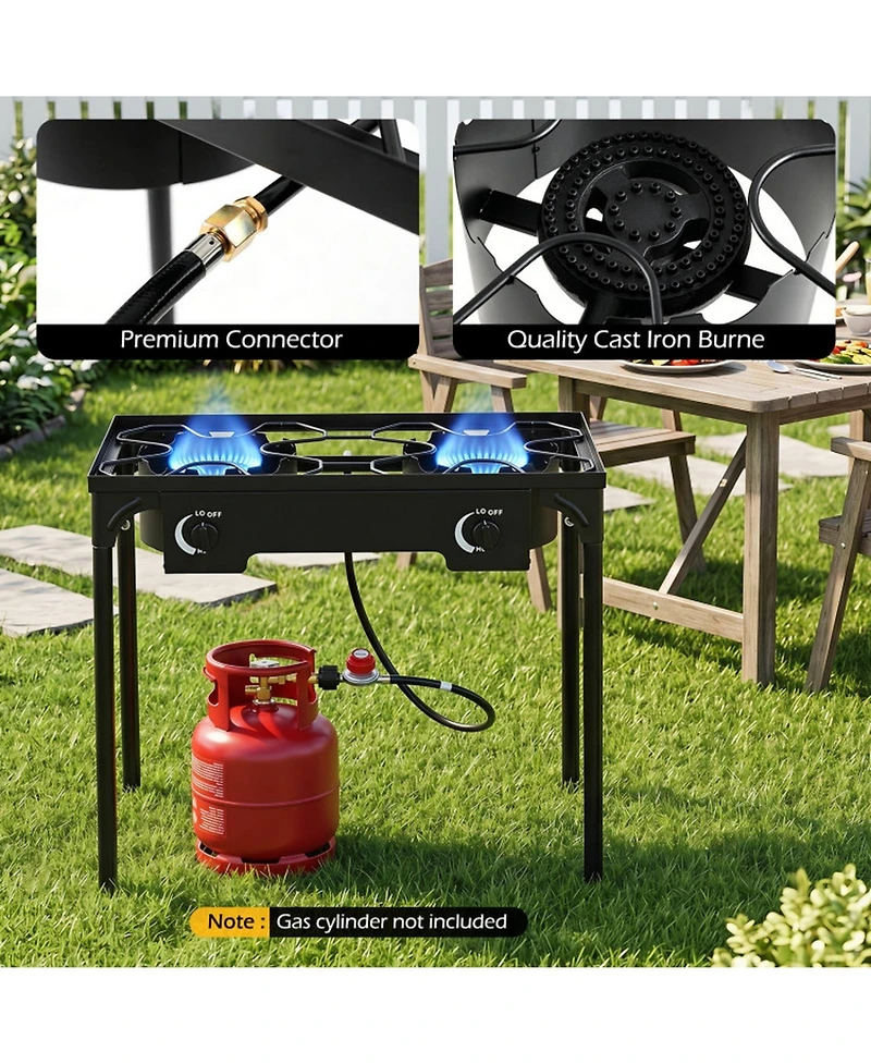 Hongge 160000 Btu 2 Burner Propane Camping Stove with Regulator Hose