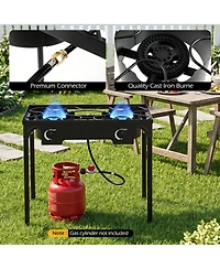 Hongge 160000 Btu 2 Burner Propane Camping Stove with Regulator Hose