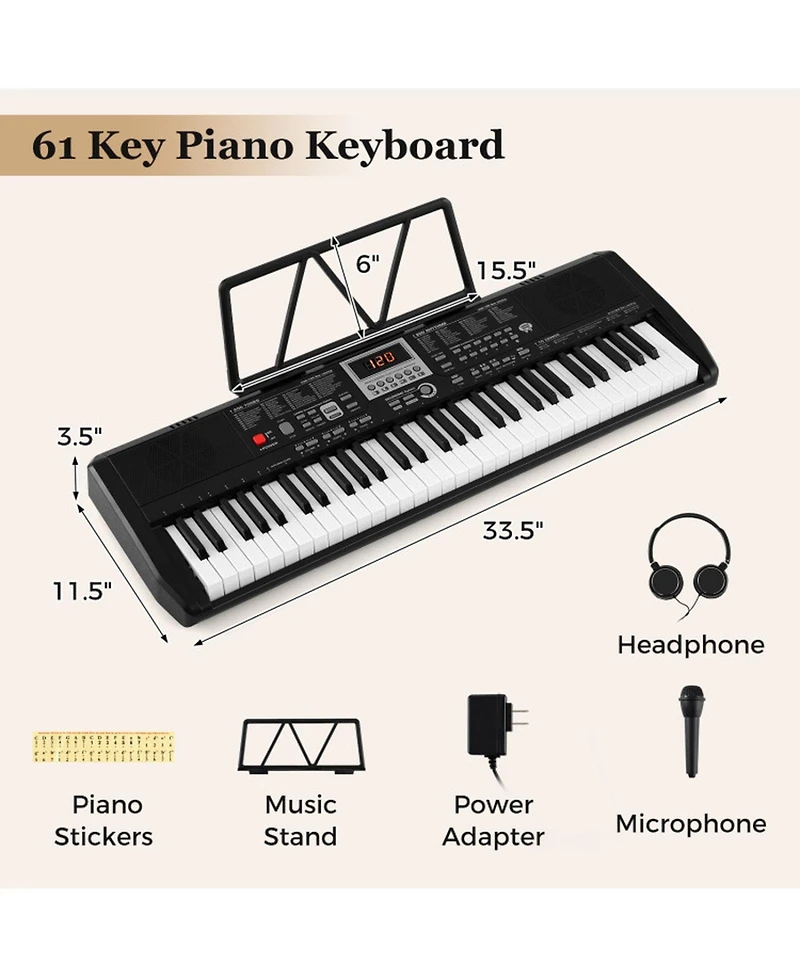 Hongge 61-Key Light-Up Teaching Electric Piano Keyboard Kit, Ages 3+
